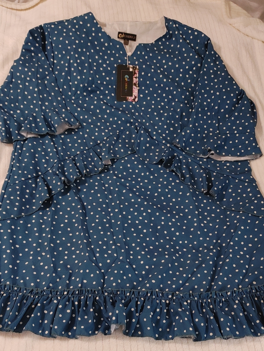 Women's' Blue Polka Dot Ruffle Dress